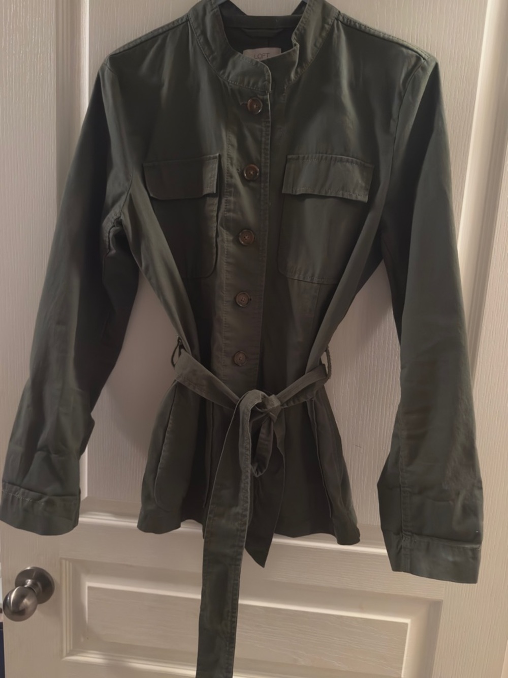 LOFT Olive Green Utility Jacket with Tie Belt